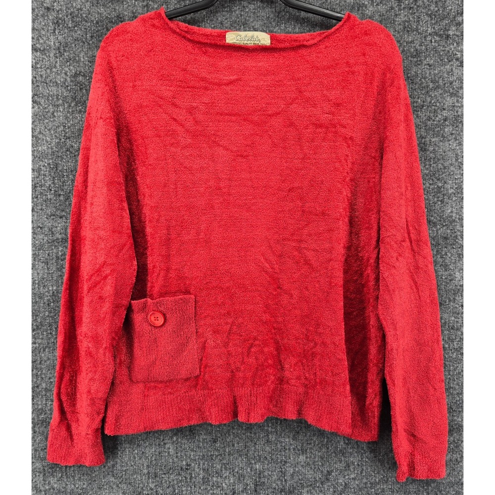 Cabela's Sweater Women XL Coral Eyelash Knit Boat Neck Pocket Fisherman Outdoor